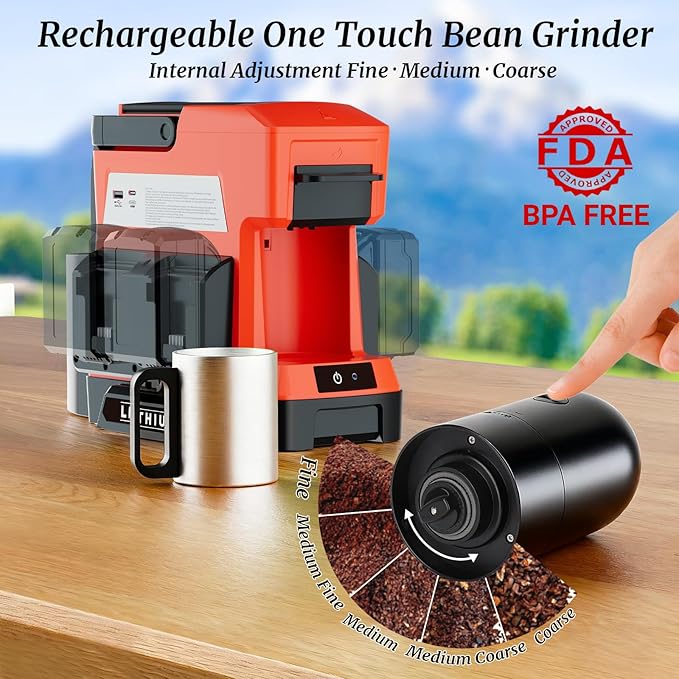 Cordless Coffee Maker for Milwaukee 18V Battery, 3 Brewing Options Drip Coffee Maker with Coffee Grinder, Portable Single Serve Coffee Makers for Camping, Travel, and Jobsite. (Tool Only)