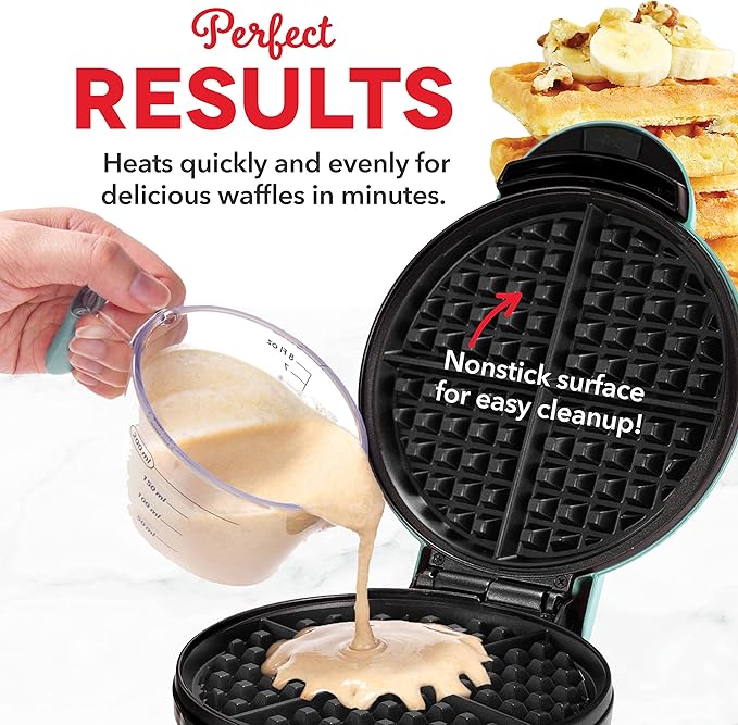 Dash Express Waffle Maker -Electric Waffle Maker for Creative Homemade Treats - Dual Nonstick Cooking Surfaces, Easy Food Release & Quick Cleanup - Compact, Space-Saving Design - 8 Inches - Aqua