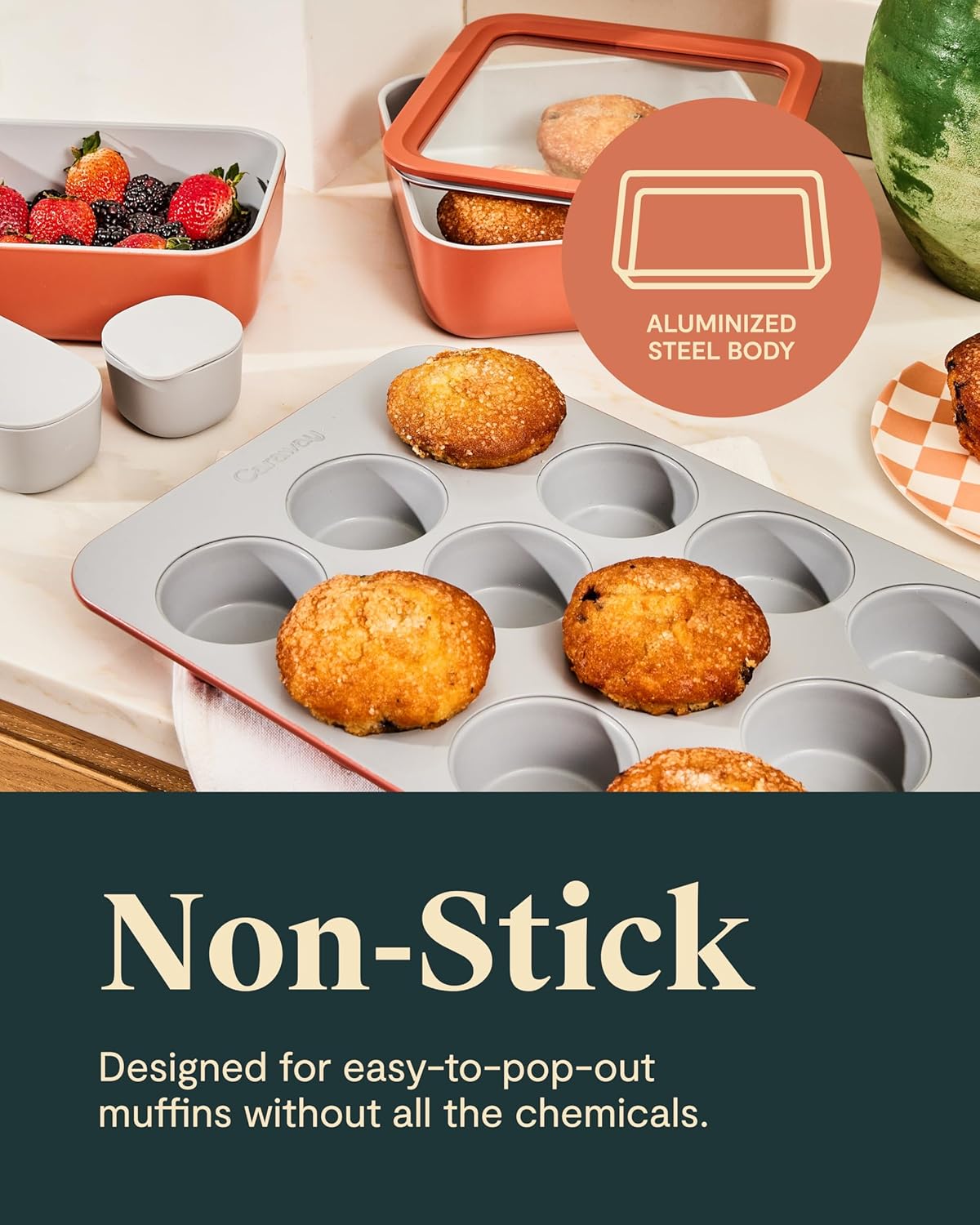 Caraway Non-Stick Ceramic 12-Cup Muffin Pan Duo - Naturally Slick Ceramic Coating - Non-Toxic, PTFE & PFOA Free - Perfect for Cupcakes, Muffins, and More - Navy