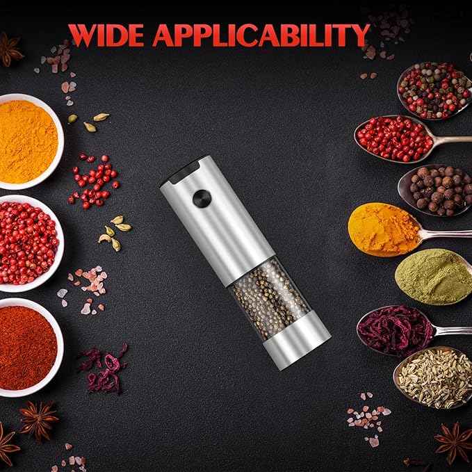 1 Pack Salt and Pepper Grinder-Electric Automatic Battery Pepper Mill Shakers Adjustable Coarseness Upgraded Larger Capacity with Led Kitchen Appliances Gifts for Women Men