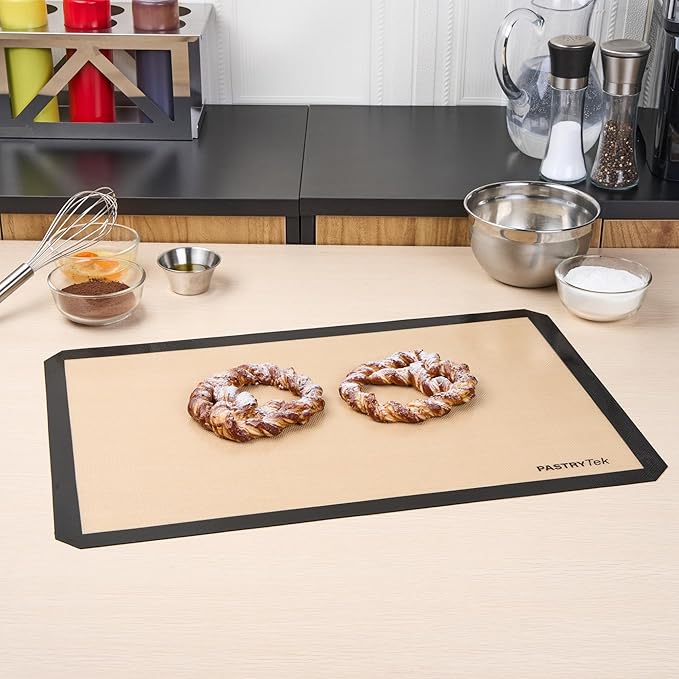 Restaurantware Baking Mat Pack of 1 Non-Stick 15.7"x23.6" Silicone Full Size Baking Mat, Rectangle Reusable Durable Oven-Friendly Anti-Slip Sheet for Kneading Rolling Shaping Dough, Tan and Black