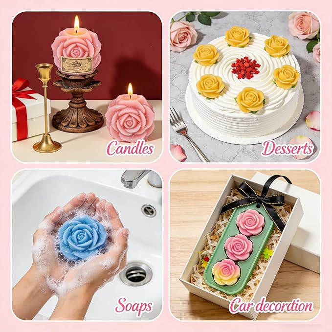 2 Pcs 15-Cavity Rose Flower Silicone Mold Non-Stick Fondant Molds for Cake Decorating Sugarcraft Candy Chocolate Ice Cube Resin Clay Kitchen Baking Tools
