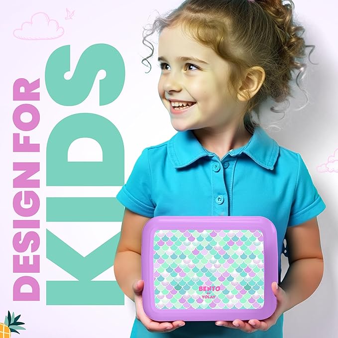 YOLAY Bento Box for Kids Lunch Box Leak-Proof, 5-Compartment Lunch Box Kids for Ages 3-10, Durable with Anti-Slip Base, Suitable for Schools, Outdoor and Travel (Scales)