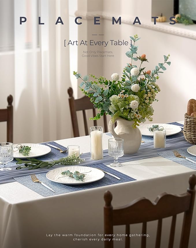Leetaltree Gradient Blue Woven Placemats Set of 4 - Heat Resistant Non-Slip Place mats for Dining Table, Washable Durable PVC Vinyl Woven Table Mats(Gradient Blue, 4)