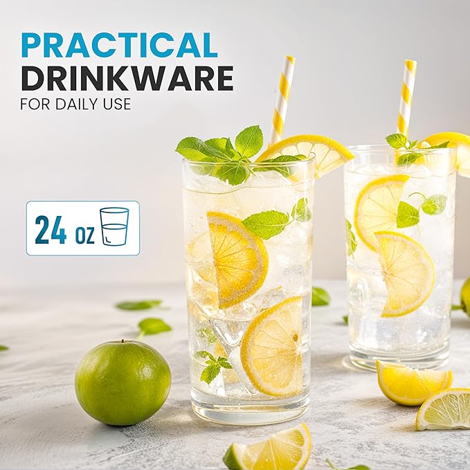 Zulay Kitchen Plastic Drinking Glasses (Set of 6) – 24oz Acrylic Shatterproof Water Cups for Home, Kitchen & Outdoors – Crystal Clear Glass Look – BPA & Lead-Free – Top-Rack Dishwasher Safe