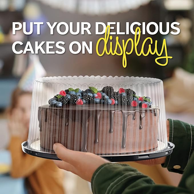 9" Plastic Disposable Cake Containers Carriers with Dome Lids and Cake Boards | 3 Round Cake Carriers for Transport | Clear Bundt Cake Boxes/Cover | 2-3 Layer Cake Holder Display Containers