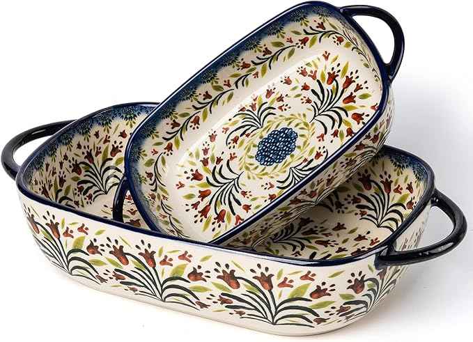 Baking Dish Ceramic Baking Pan Blue Casserole Dish Rectangular Baking Set 2pcs Bakeware Sets Single Serving Size Lasagna Pan Baking Dishes for oven (The tulip)