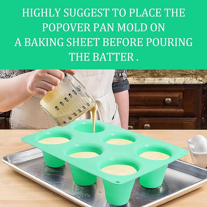 Zorazio 2 Pack Popover Pan 6-Cup, Nonstick Silicone Popover Pan for Baking, Large Deep Cupcake Pan,Easy to Clean,BPA Free