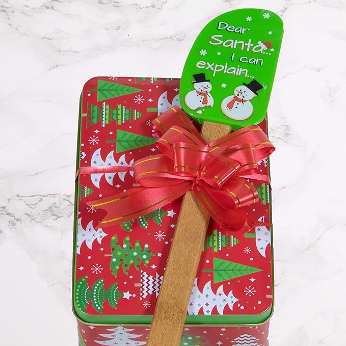3 Piece Christmas Silicone Spatula Set with lovely bow and gift card. Easy clean, durable, high temperature and stain resistant with bamboo handles.