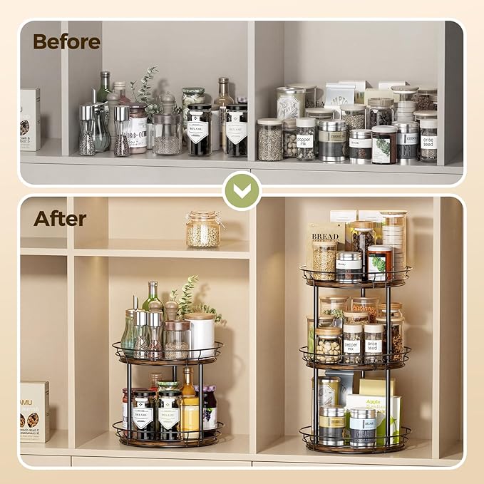 2 Pack Lazy Susan Organizer 9.25 inch Lazy Susan & 10'' Lazy Susan Turntable Organizer, 2 Tier Round Rotating Spice Rack