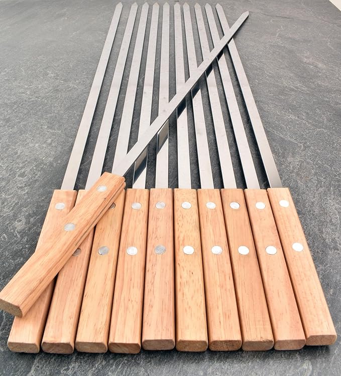 22-Inch Large Metal Barbecue Skewers,HONSHEN Heavy Stainless Steel 3/8 Inch Wide Blade with Hardwood Handle Long Flat BBQ Skewers for Grilling Meat,Chicken,Shrimp,Vegetables-Set of 12 (22 INCH)