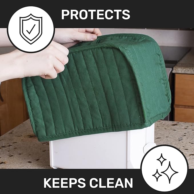 RITZ Premium Universal Two Slice Toaster Cover, 11.25" x 5.75" x 7", Polyester and Cotton Quilted, Fingerprint Protector, Super Soft Appliance & Dust Cover, Appliance NOT Included, Dark Green