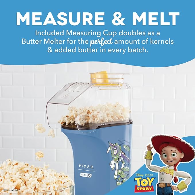 Disney Dash Fresh Pop Popcorn Maker - Oil-Free, Air Popcorn Popper - With Measuring Cup & Recipe Guide - Perfect for Movie Nights - 16 Cups, Toy Story