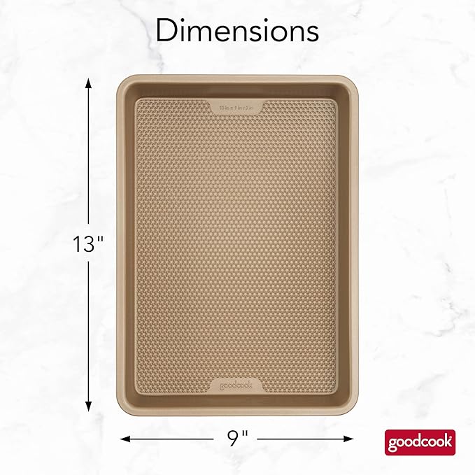 GoodCook BestBake Nonstick Bronze 9" x 13" Oblong Baking Pan, Textured Carbon Steel, Scratch-Resistant, Non-Toxic Cake Pan, 13x9 Bakeware, Durable Oven Pan for Even Heating and Easy Cleanup