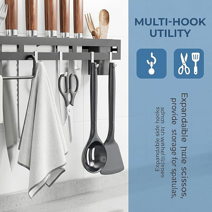 Wall Mount Utensil Rack, 15.7inch Pot Hangers for Kitchen, Kitchen Utensil Hanger for Spoons, Knives, Forks, Chopsticks, Knife Rack