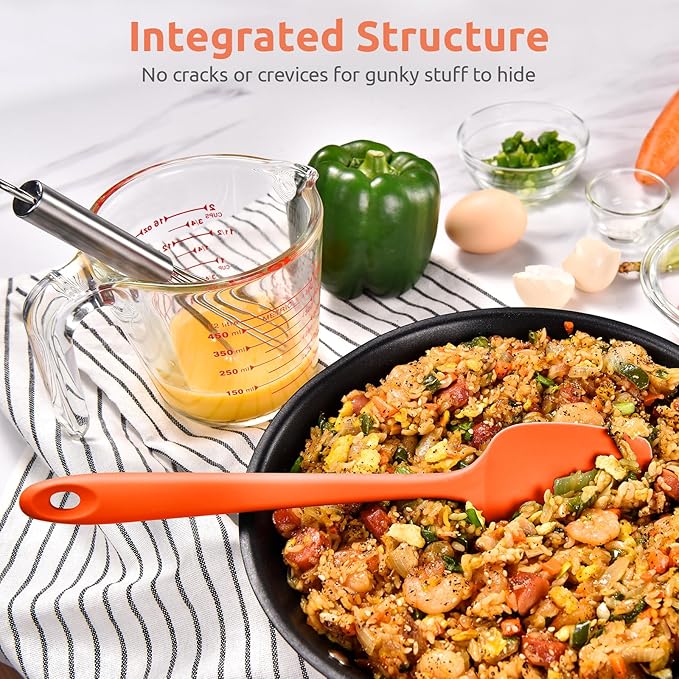 U-Taste Silicone Cooking Spoon Spatula: 480ºF Heat Resistant Food Grade 11.38" Flexible Rubber Kitchen Spoonula, Seamless Pastry Bowl Scraper for Mixing Stirring Scraping in Nonstick Cookware (Orange)