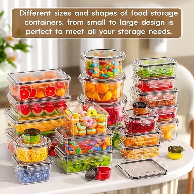 60 PCS Food Storage Containers with Lids Airtight (30 Containers & 30 Lids), 100% Leak Proof Meal Prep Container for Kitchen, BPA-Free Plastic(Polypropylene5), Microwave/Dishwasher Safe, Labels & Pen