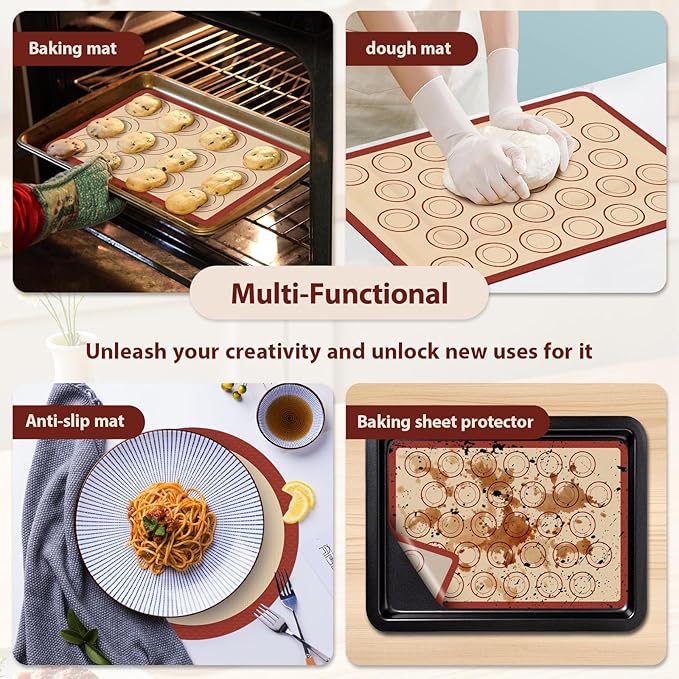 Silicone Baking Mat Set of 4, Macaron Silicone Baking Mat for Baking Sheets, Non-Stick & Reusable Silicone Mats for Baking Macarons, Cookies, Pastries, Pizza