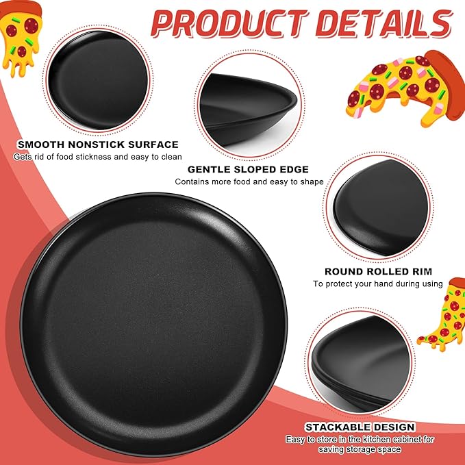 P&P CHEF Pizza Pan Set of 2, Stainless Steel Pizza Tray, Round Pizza Plate For Pie Cookie Pizza Cake, Non Toxic & Heavy Duty, Dishwasher Safe & Easy Clean, 10 Inch & Black
