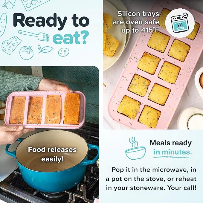 Souper Cubes 1 Cup Silicone Freezer Tray with Lids, Perfect for Storing Broth, Leftovers, Rice, Sauce and More, Silicone Soup Freezer Molds for Meal Prepping - Cotton Candy - 2-Pack