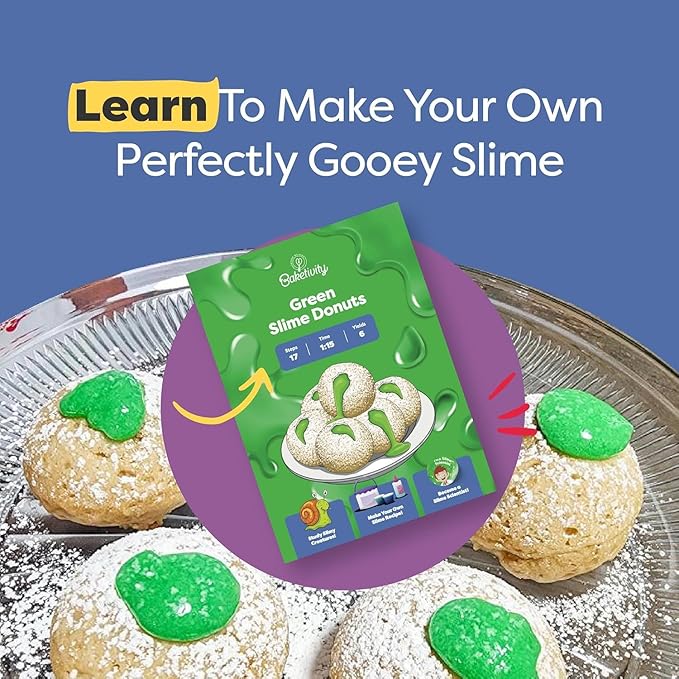 Baketivity Green Donut Kids Baking Kit | Edible Kit for Girls & Boys Ages 6-12 | Baking Set with Pre-Measured Ingredients & Donut Mold