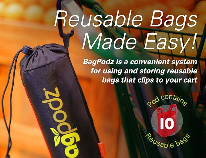 Sturdy Reusable Grocery Bags Foldable and Washable - Made From RipStop Nylon Hold 50lbs - Designed in USA Reusable Shopping Bags Inside a Compact Pod with Carry Clip - 10 Pack in Red