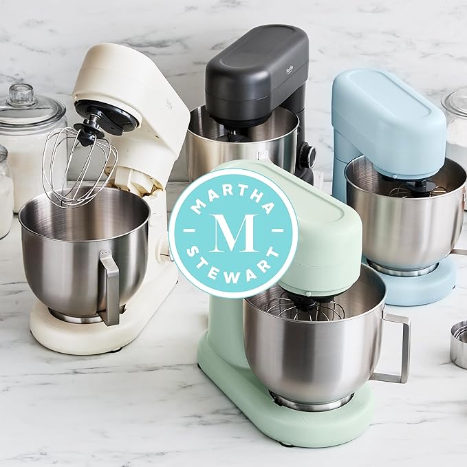Martha Stewart  Tilt-Head Stand Mixer, 12 Speed, 5.3QT Stainless Steel Bowl, Splash Guard with Pour Chute, Whisk, Dough Hook, Flat Beater, Electric Kitchen Baking Mixer, Bread, Cake, Whip, Honeydew