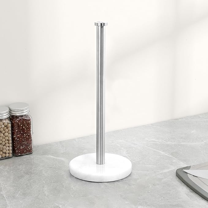 KES Paper Towel Holder Countertop, Paper Towel Roll Holder Stand for Kitchen with Natural Marble Base SUS304 Stainless Steel for Standard or Jumbo Rolls Brushed Finish, KPH100S14B-2