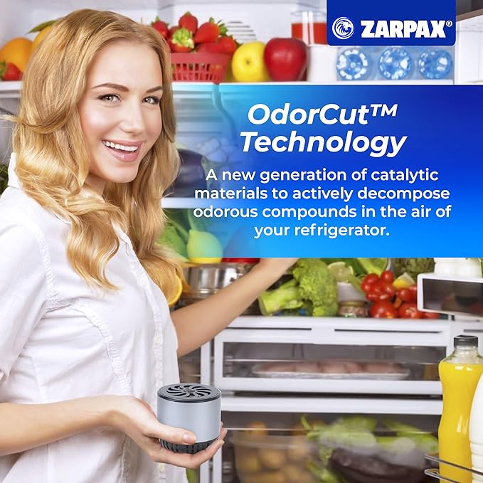 ZARPAX Refrigerator Deodorizer - Double Pack - Fridge Smell Eliminator Lasts for 10 Years -18ft3 Capacity Strong Fridge Odor Absorber, Eliminator & Air Purifier - More Effective Than Baking Soda