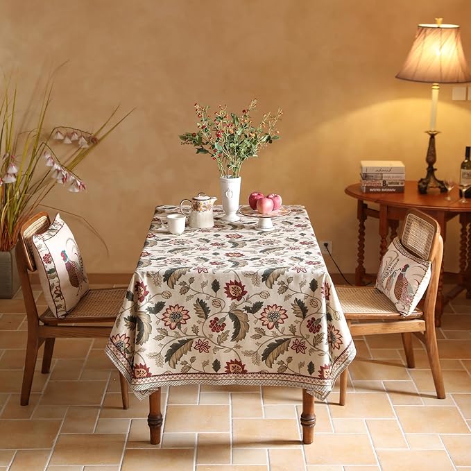ISAENNE Designer Provence Floral Tablecloth Rectangular,Linen Colorful Washable Indoor Table Cloth,Durable Decor Tablecloths for Dining Thanksgiving Kitchen Christmas,55"*87"-Ratina