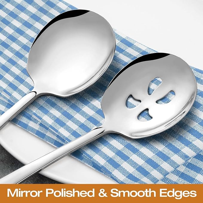Extra Large Serving Spoons Set 11.7-Inch Serving Slotted Spoon x 3 Serving Spoon x 3, 18/8 Stainless Steel Big Serving Utensil for Buffet, Parties, Catering - Dishwasher Safe(6-Pack, Silver)