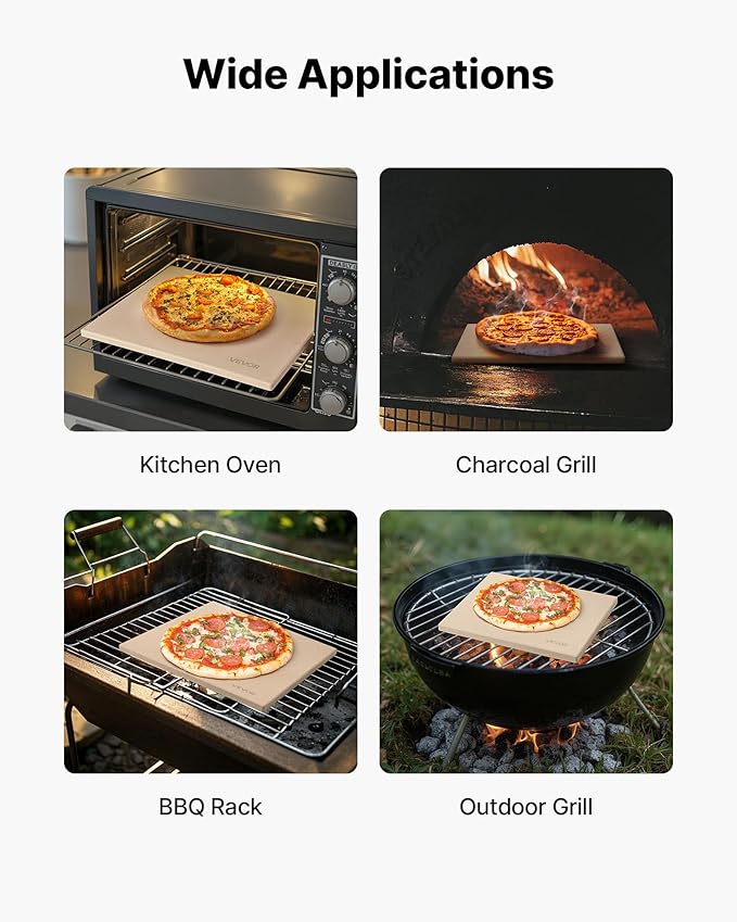 VEVOR Pizza Stone, 15 x 12 x 0.6 in Rectangular Cordierite Pizza Stone, Extra Large Baking Stone with Scraper, 1450℉ Heat-Resistant Bread Stone, for Kitchen Oven, Baking Bread & Pizzas, BBQ Grill