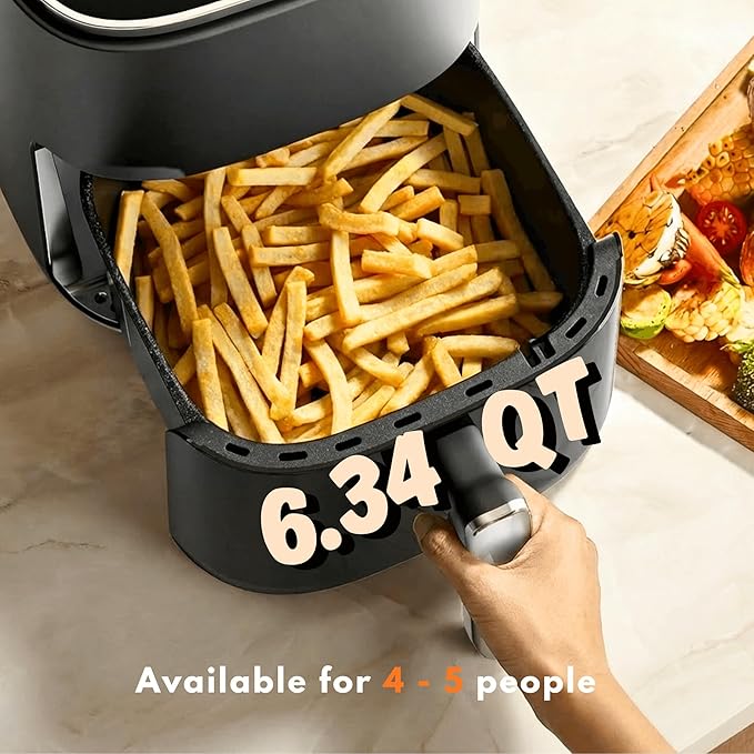 Airfryer 12-in-1,Large Air Fryer 6QT, Square Airfryers Non Toxic, Cooking, Fries, Custard, Chicken Wings, Sea Food, Vegetabels, Nonstick & Easy-Clean Basket