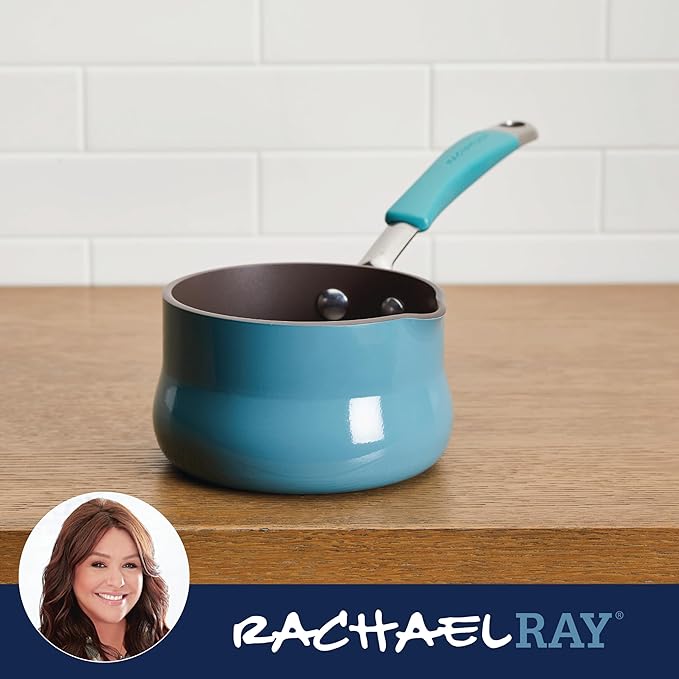 Rachael Ray Cucina Nonstick Butter Warmer, Hard Porcelain Enamel Aluminum, 0.75-Quart, Agave Blue - 16346