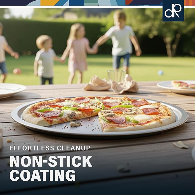 DecorRack 13 Inch Alloy Steel Pizza Pan, Non-Stick Coating, Serving Tray, Round Baking Tray for Oven Use (2 Pack)
