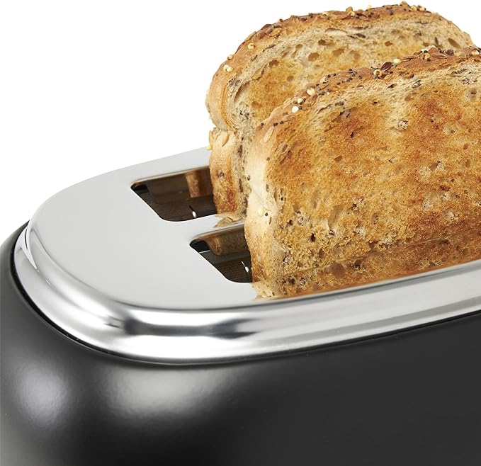 Haden Heritage 2 Slice Wide Slot Stainless Steel Toaster with Adjustable Browning Control & Non-Slip Feet, Black & Chrome
