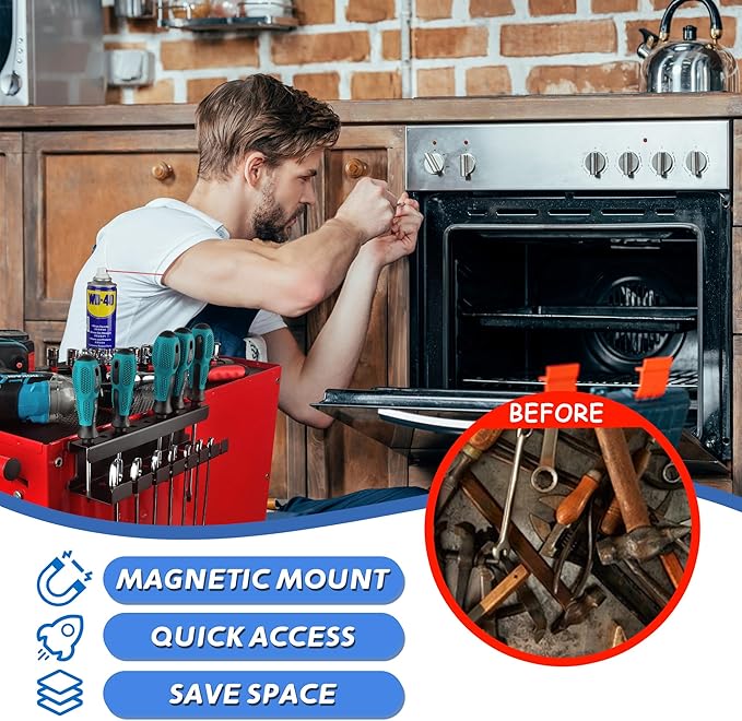 ULIBERMAGNET Magnetic Wrench Holder,Heavy Duty Magnetic Tool Holder,Wrench Screwdriver Shear Organizer Rack Magnetic Mount Tools Rack for Garage,Tool Cart,Pegboards,Workbench