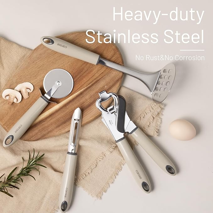 CAROTE Silicone Cooking Utensils Set, Kitchen Utensils Set 16 Pcs for Cooking,BPA Free Spatula Set,446 ℉ Heat Resistant Wood Handles for Nonstick Cookware (Cream White)