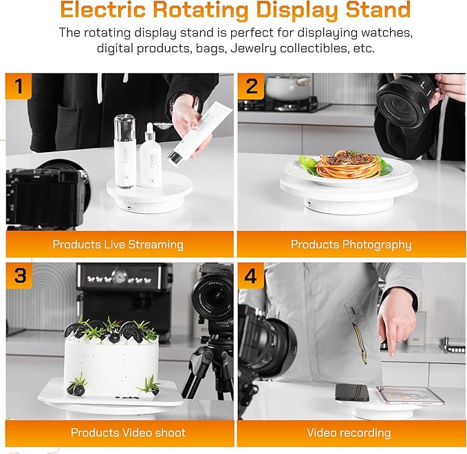 Remote control Motorized Rotating Display stand - 360° Electric Rotating Platform | 3-in-1 Sizes - 5.74", 7.08" and 8.66" Replacement Covers - Rechargeable Turn Table - Live Streaming & Photography