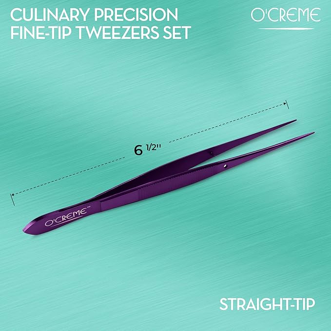 O'Creme Stainless Steel Precision Kitchen Tweezer Tongs 6.25" with Fine Tip (Purple)