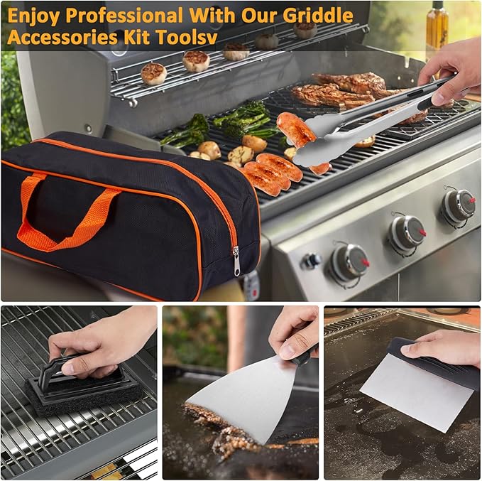 29PCS Blackstone Stainless Steel Spatula Set, Metal Spatula Set for Blackstone, Griddle Scraper/Burger Turner/Metal Grill BBQ Enlarged Spatulas Set with Carry Bag Outdoor BBQ & Teppanyaki & Camping