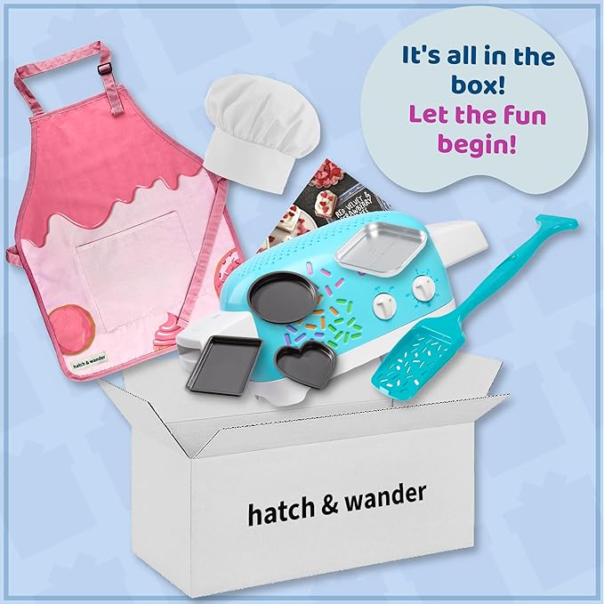 hatch & wander Kids Baking Set Bundle | Set of 3 hatch & wander Oven Pans | Oven | Oven Pan & Tool | Kids Apron & Chef Hat | 1 Mix (included mix may vary)