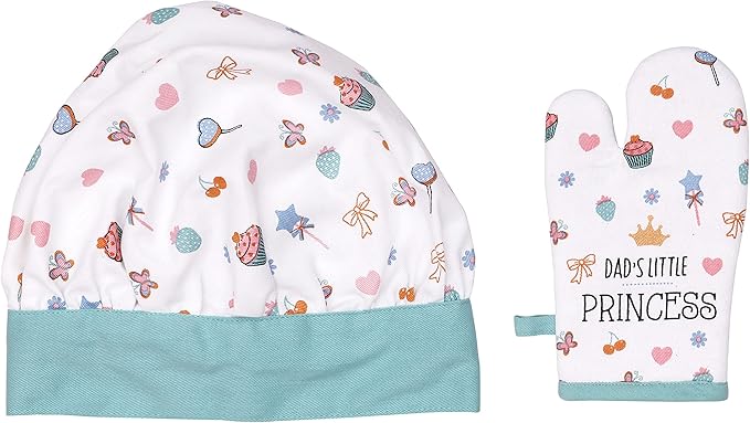 AMOUR INFINI Apron and Hat Set, 3 Pcs- Adjustable Kitchen Apron Oven Mitts Set