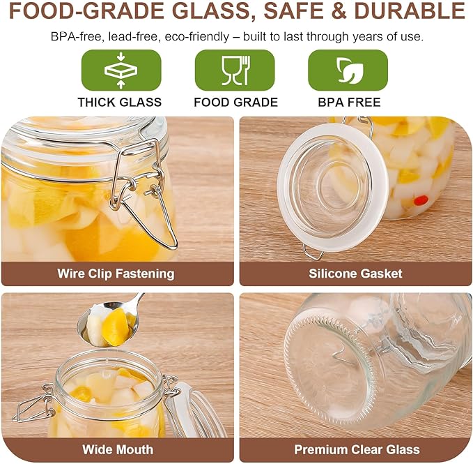 Glass Jars with Airtight Lids, 26oz Glass Storage Jars Set of 6, Thick Food Storage Containers for Pantry Organization, Kitchen Counter, Coffee, Pasta, Cereal