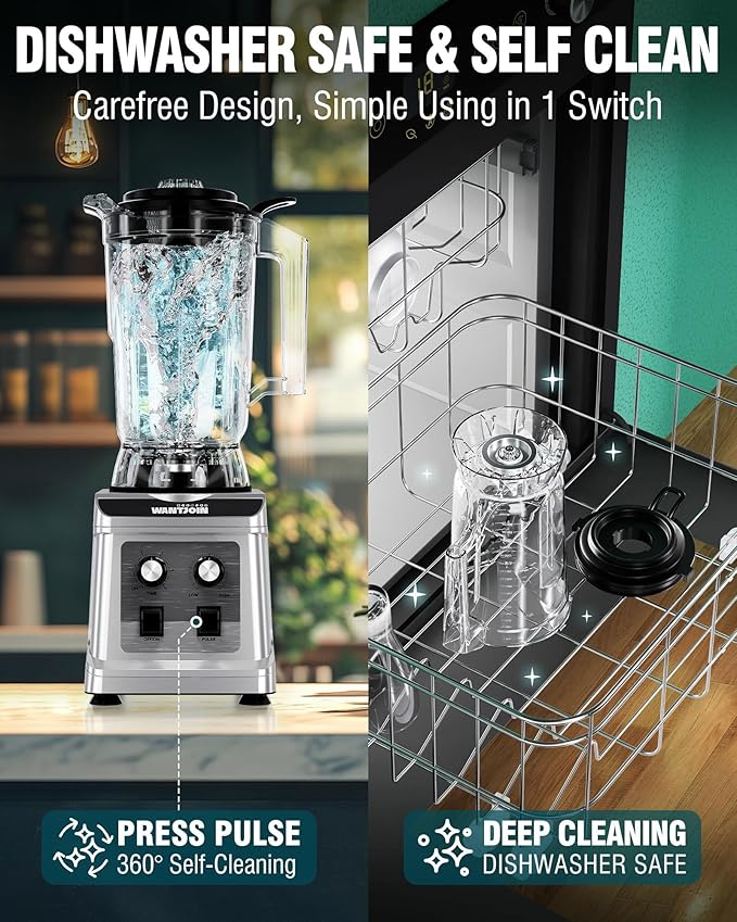 WantJoin 136oz Commercial Blender – Heavy Duty 18800 RPM Professional Blender with Pure Copper Motor, Multi-Speed, Dishwasher Safe for Smoothies & Juices