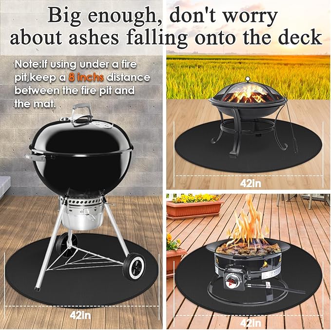 Round Fire Pit Mat Compatible with Solo Stove Bonfire, Accessories Compatible with Solo Stove, 3-Layer Fireproof Esay to Clean Grill Matt for Outdoor Grill Deck Protector, 42in