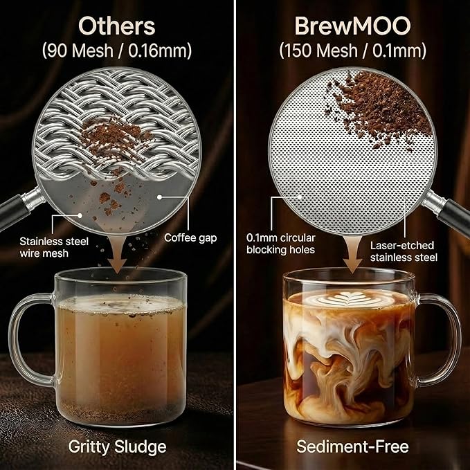 BrewMOO- Airtight Cold Brew Coffee Maker Pitcher, 1.4L/48Oz Thick Glass Carafe with Filter, Comfort Sturdy Handle & Wide Spout, Non-Slip Base | Iced Tea Maker (Black)