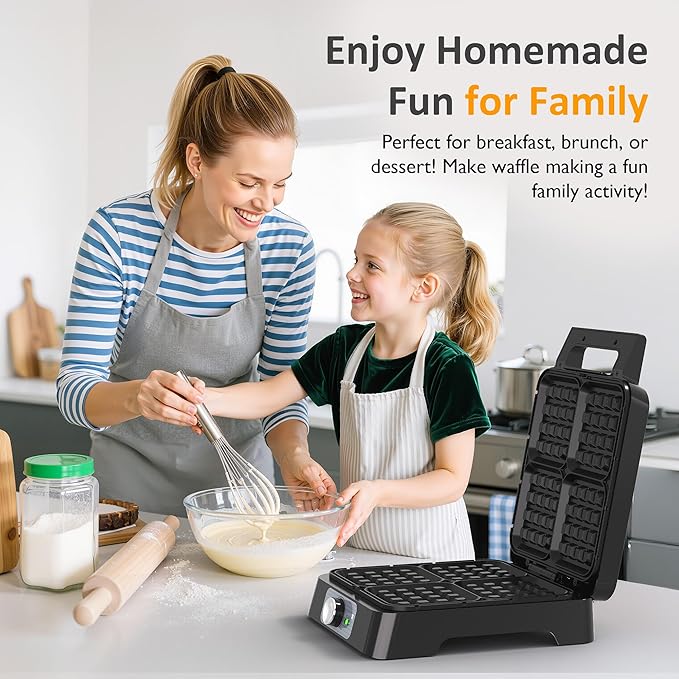 Sunvivi 4 Slices Waffle Maker: Electric Waffle Iron with Adjustable Temperature Control, Nonstick Waffle Machine with Indicator Light, Easy to Clean, Ideal for Kids and Families, Silver