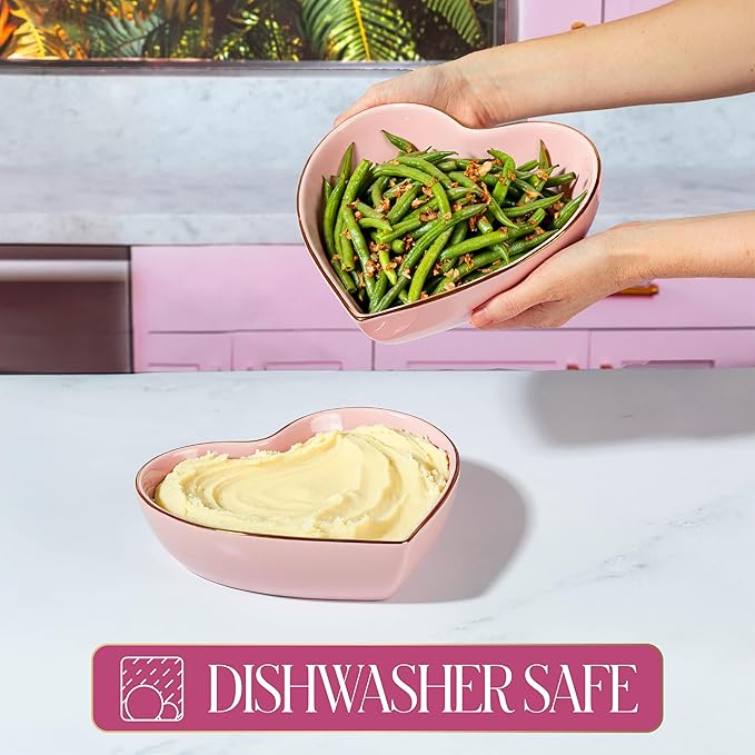 Paris Hilton 2-Piece Heart Dish Set, Ceramic Stoneware Serving Bowls for Entertaining, Snacks, Desserts & Décor, 8-Inch, Pink