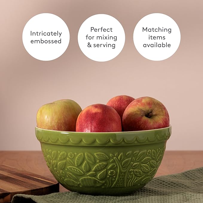 Mason Cash | In the Forest S30 1.25 Quart Embossed Mixing Bowl | Hedgehog (Green)